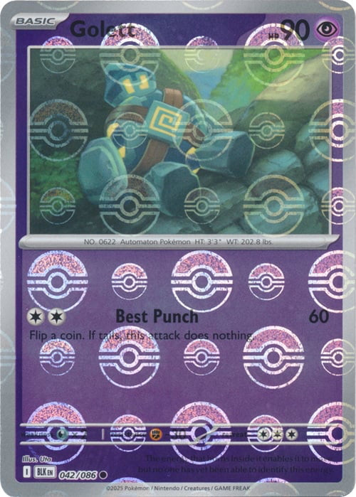 Black Bolt Golett #42/86 Pokeball Holo