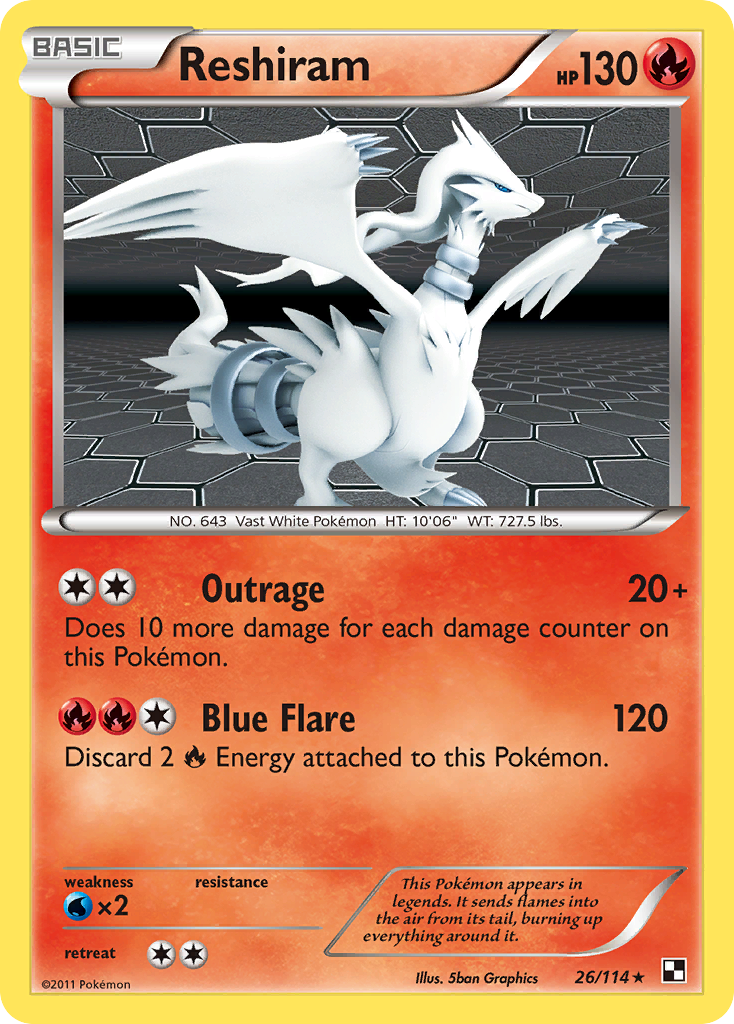 Black & White Non - Holo Reshiram #26/114