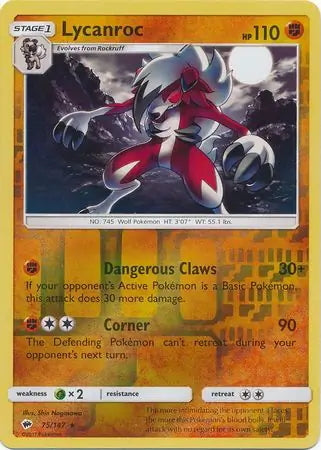 Burning Shadows Lycanroc #75/147 reverse holo