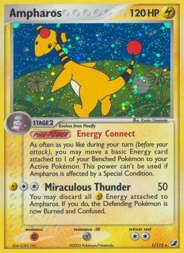 EX Unseen Forces Holo Ampharos #1/115
