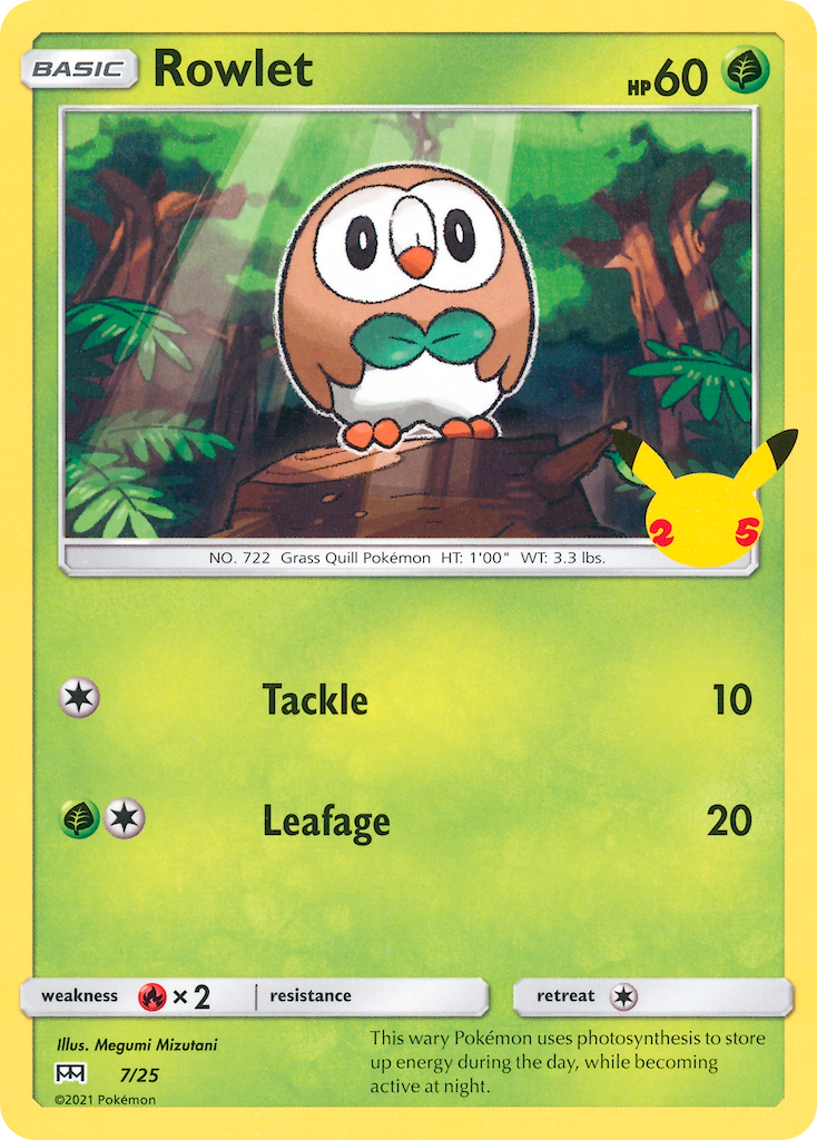 McDonald’s 25th Anniversary Non-Holo Rowlet #7