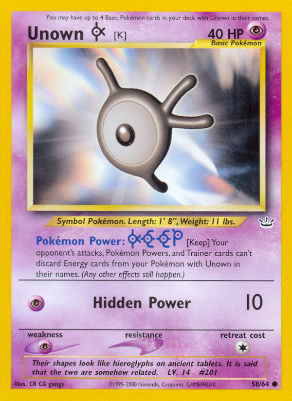 Neo Revelation Unown K #58/64 unlimited