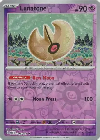Obsidian Flames Lunatone #92/197 reverse holo