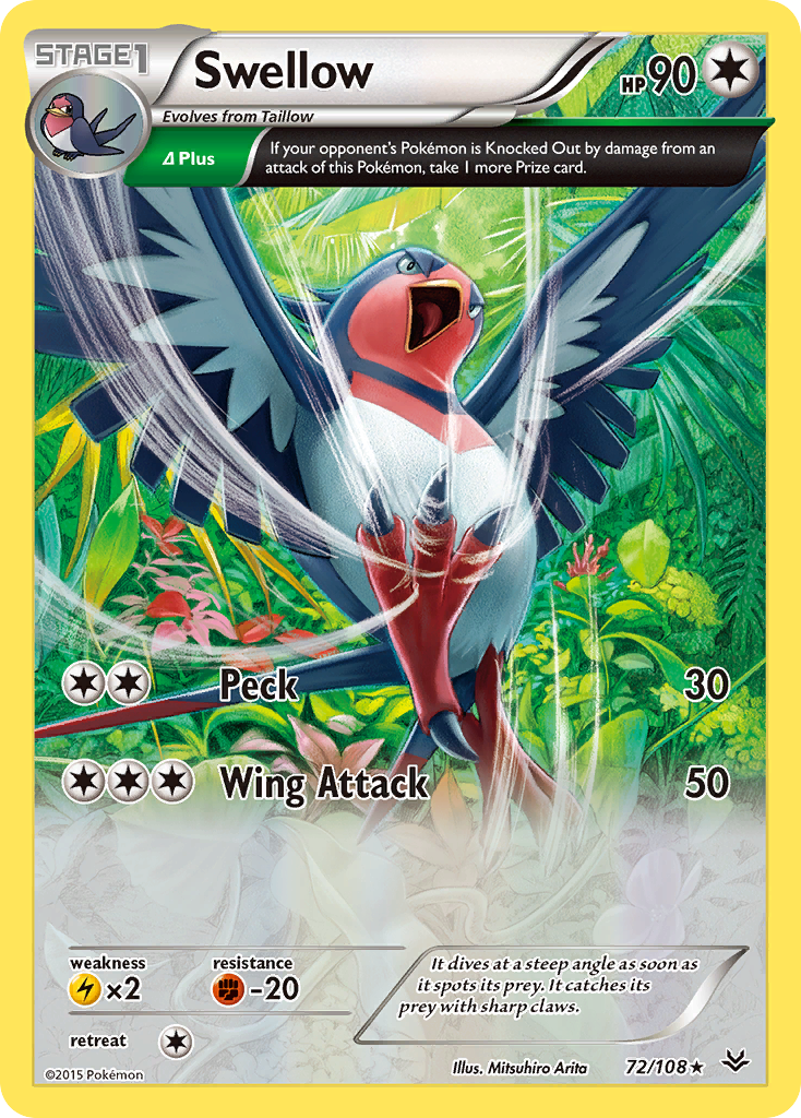Roaring Skies Holo Swellow #72/108