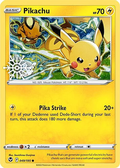Silver Tempest Pikachu #49/195 Snowflake Stamp