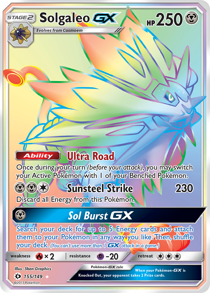 Sun & Moon Secret Rare Solgaleo GX #155/149