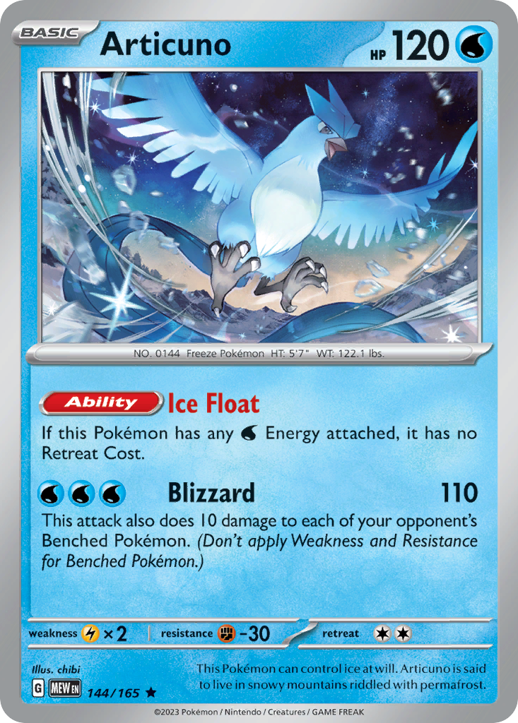151 Set Holo Articuno #144/165