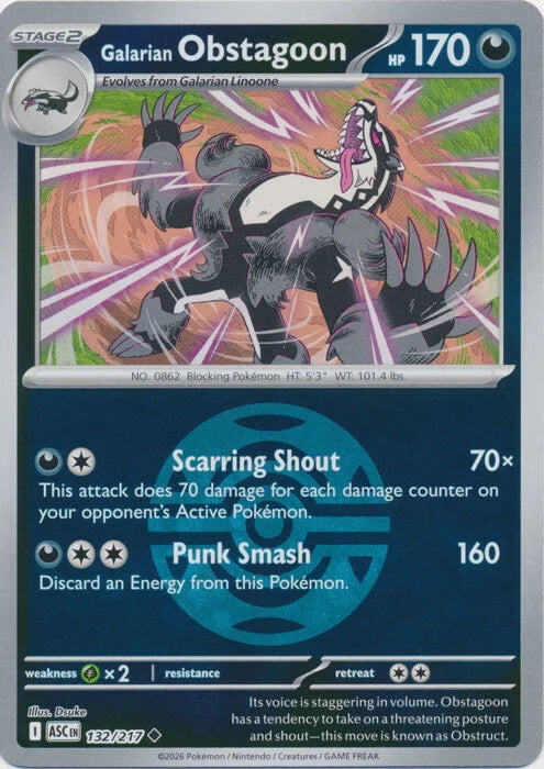 Ascended Heroes Galarian Obstagoon #132/217 Pokeball Reverse Holo