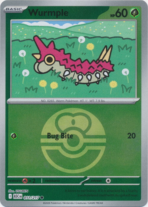 Ascended Heroes Wurmple #011/217 Pokeball Reverse Holo