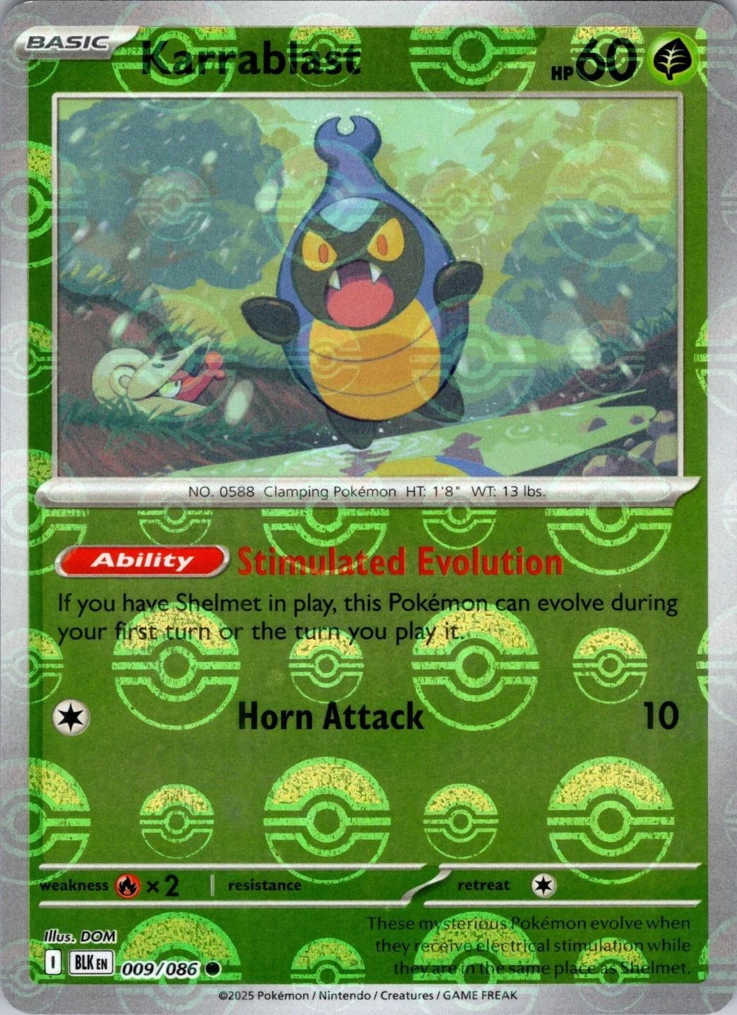Black Bolt Karrablast #9/86 Pokeball Holo
