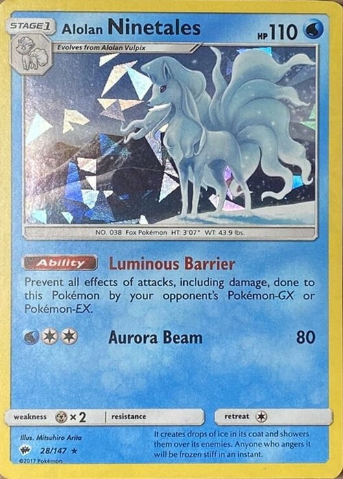 Burning Shadows Alolan Ninetales #28/147 Cracked Ice Holo