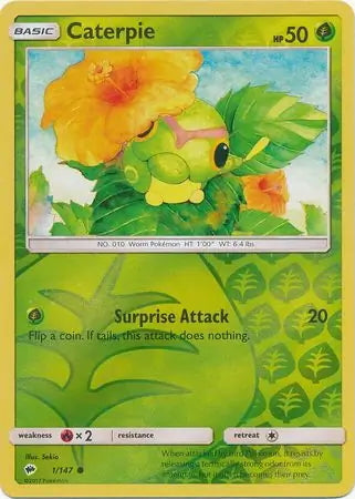 Burning Shadows Caterpie #1/147 reverse holo