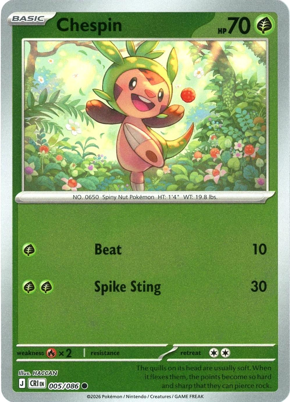 Chaos Rising Chespin #005/86 reverse holo