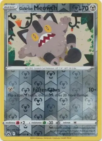 Crown Zenith Galarian Meowth #84/159 reverse holo