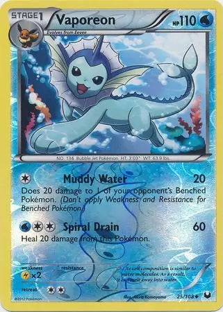 Dark Explorers Vaporeon #25/108 reverse holo