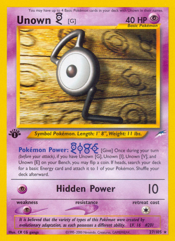 Neo Destiny Unown G #27/105 first edition