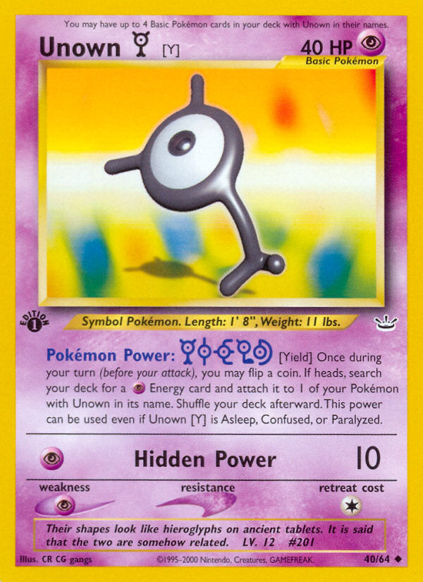 Neo Revelation Unown Y #40/64 first edition
