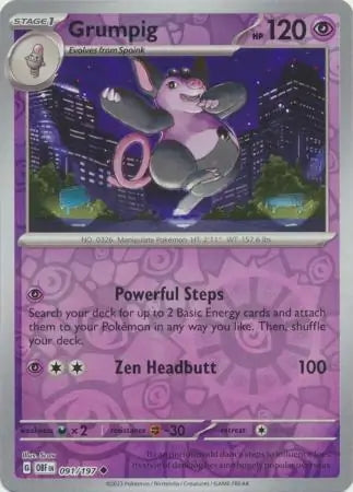 Obsidian Flames Grumpig #91/197 reverse holo