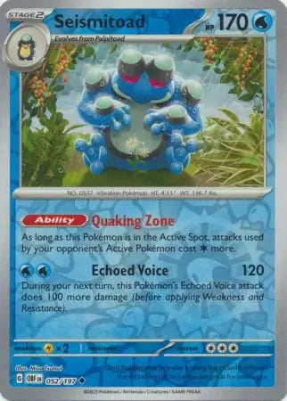 Obsidian Flames Seismitoad #52/197 reverse holo