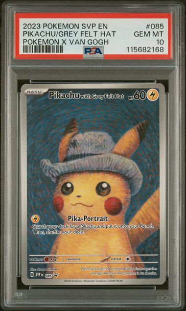 Pikachu Grey Felt Hat SVP #085 PSA 10 – Van Gogh Pokémon Promo 2023 FRONT
