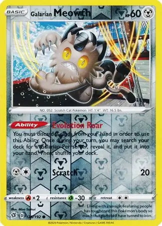 Rebel Clash Galarian Meowth #126/192 reverse holo