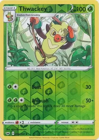 Sword & Shield Thwackey #13/202 reverse holo