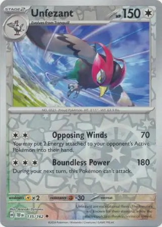 Temporal Forces Unfezant #135/162 reverse holo