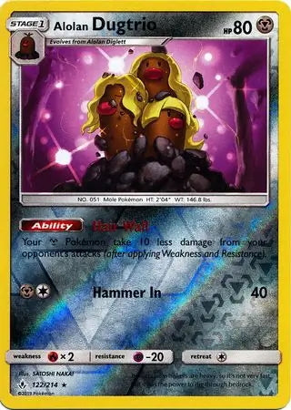 Unbroken Bonds Alolan Dugtrio #122/214 reverse holo