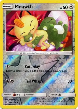 Unbroken Bonds Meowth #147/214 reverse holo