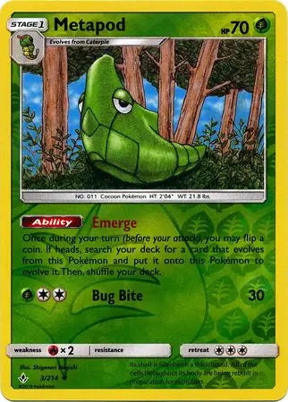 Unbroken Bonds Metapod #3/214 reverse holo