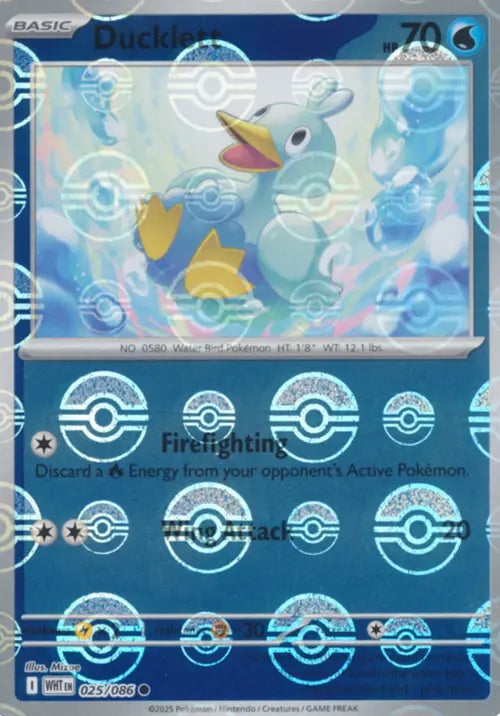 White Flare Ducklett #25/86 Pokeball Holo