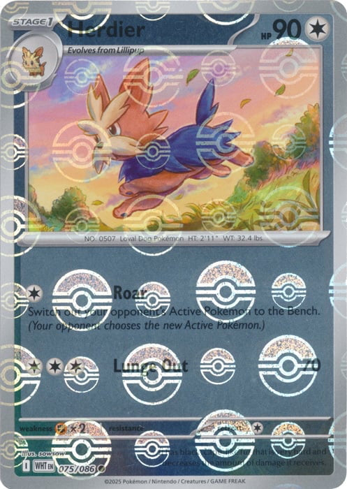 White Flare Herdier #75/86 Pokeball Holo