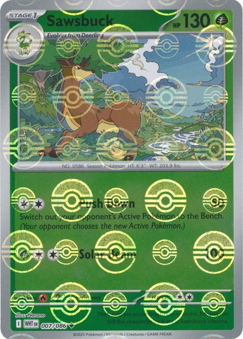 White Flare Sawsbuck #7/86 Pokeball Holo