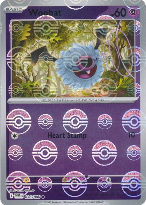 White Flare Woobat #36/86 Pokeball Holo